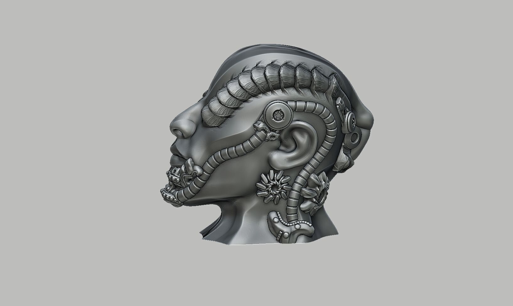 Robot human bust Headphone Stand Cyborg Robot human bust  3D print model_11