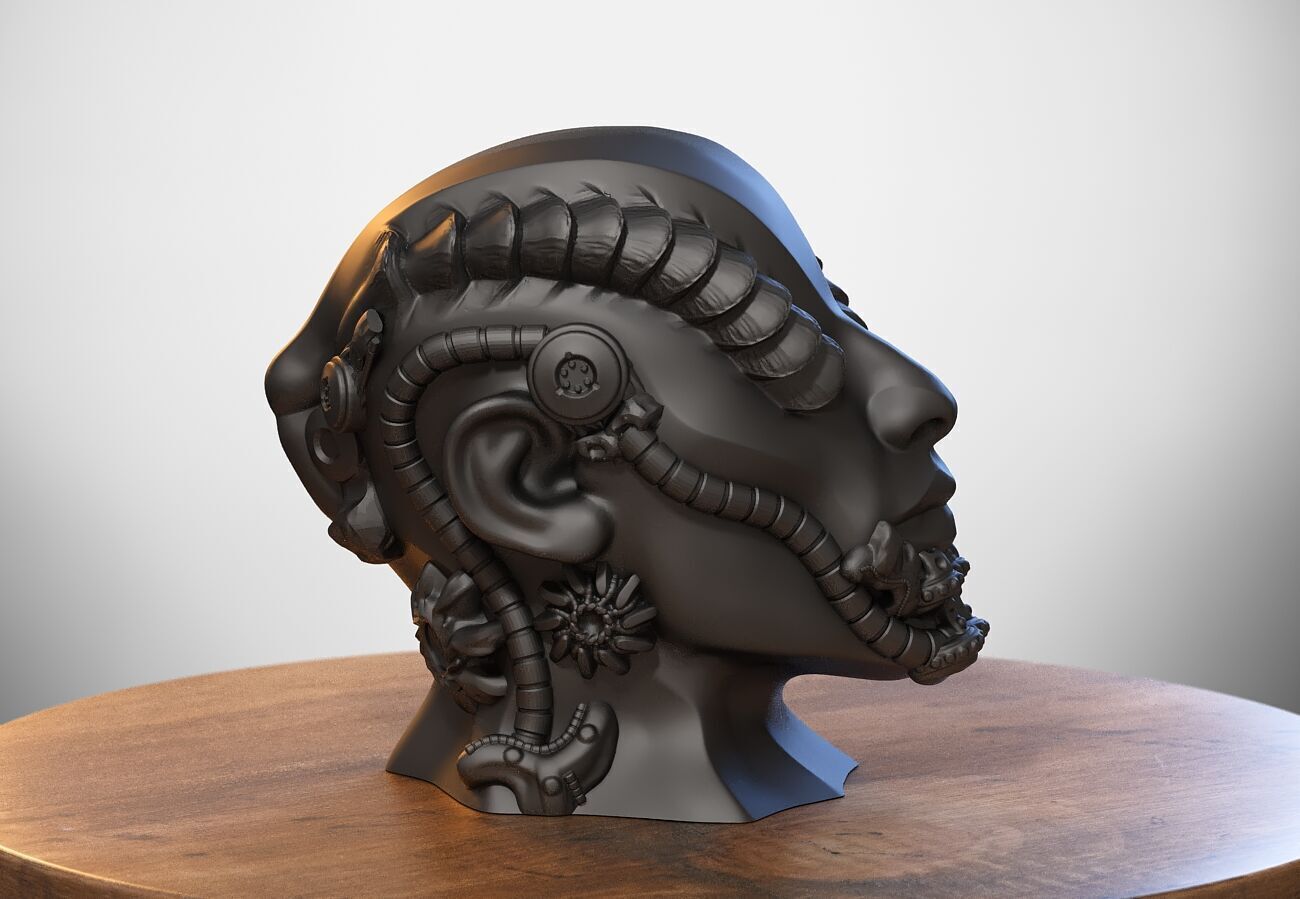 Robot human bust Headphone Stand Cyborg Robot human bust  3D print model_4