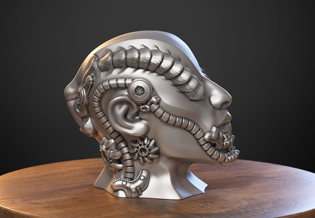 Robot human bust Headphone Stand Cyborg Robot human bust  3D print model_1