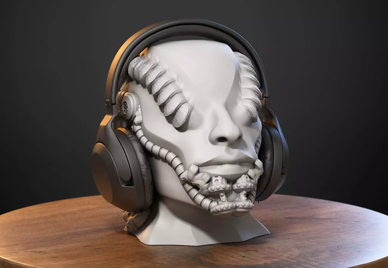 Robot human bust Headphone Stand Cyborg Robot human bust  3D print model_0
