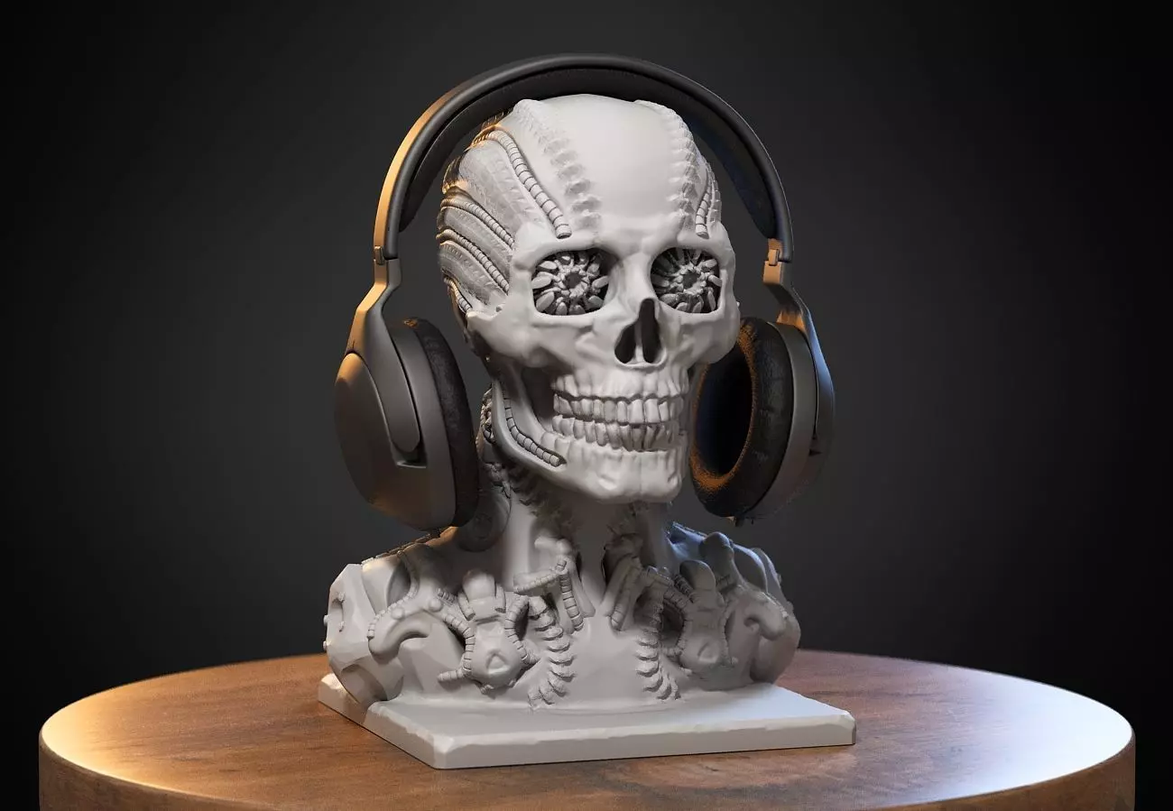 Skull robot Headphone Stand Cyborg skull robot Headset  3D print model_0