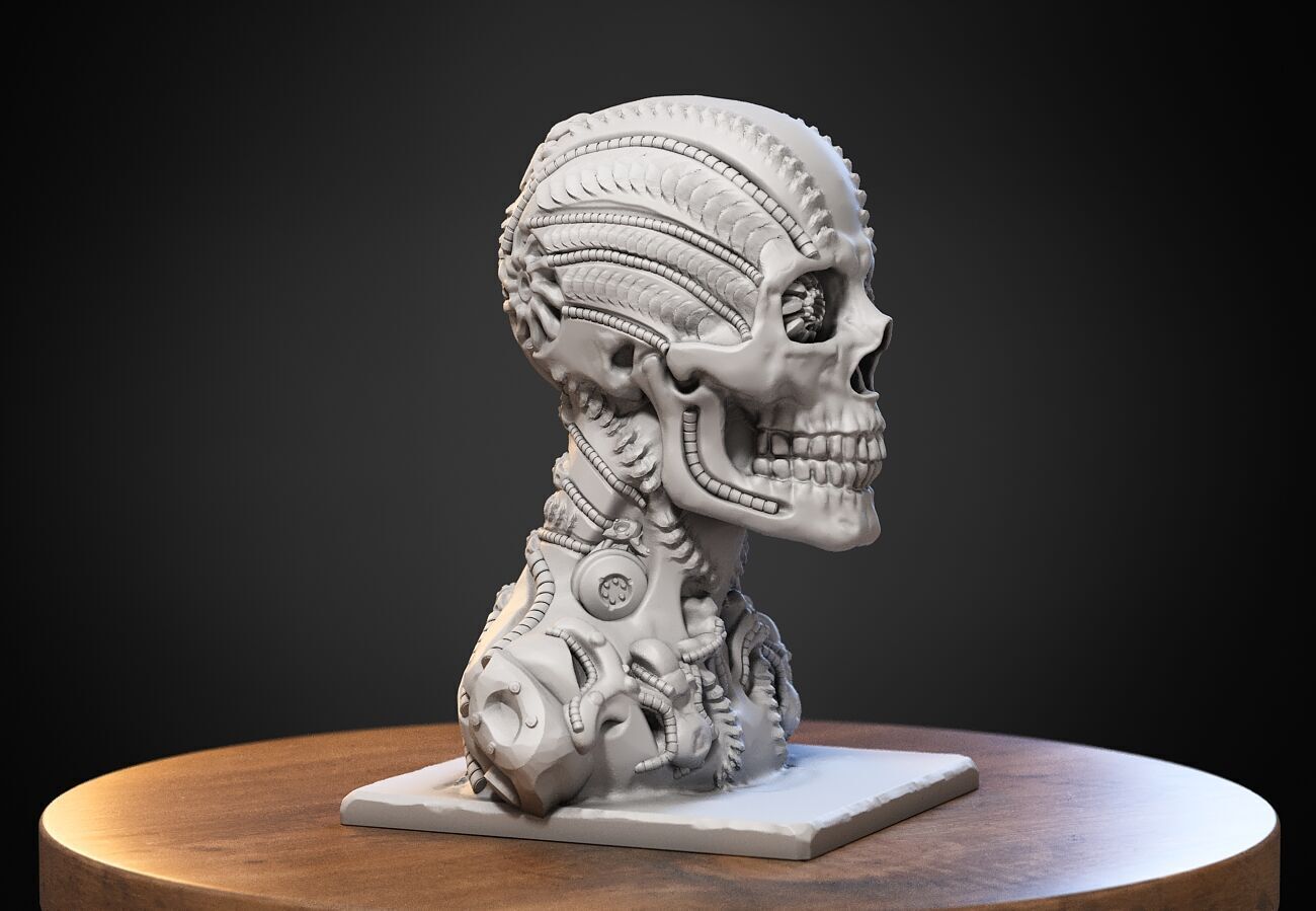 Skull robot Headphone Stand Cyborg skull robot Headset  3D print model_3