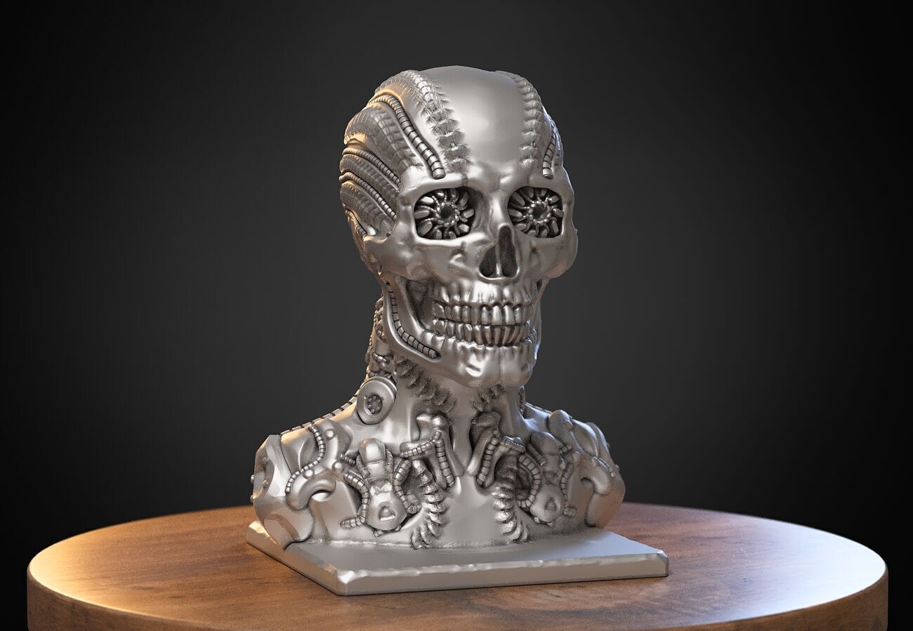 Skull robot Headphone Stand Cyborg skull robot Headset  3D print model_5