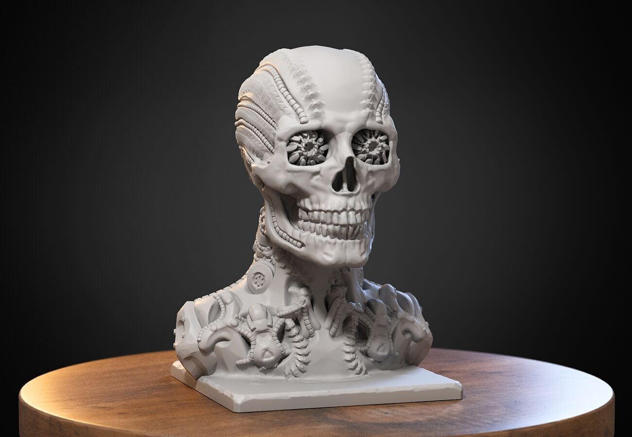 Skull robot Headphone Stand Cyborg skull robot Headset  3D print model_1