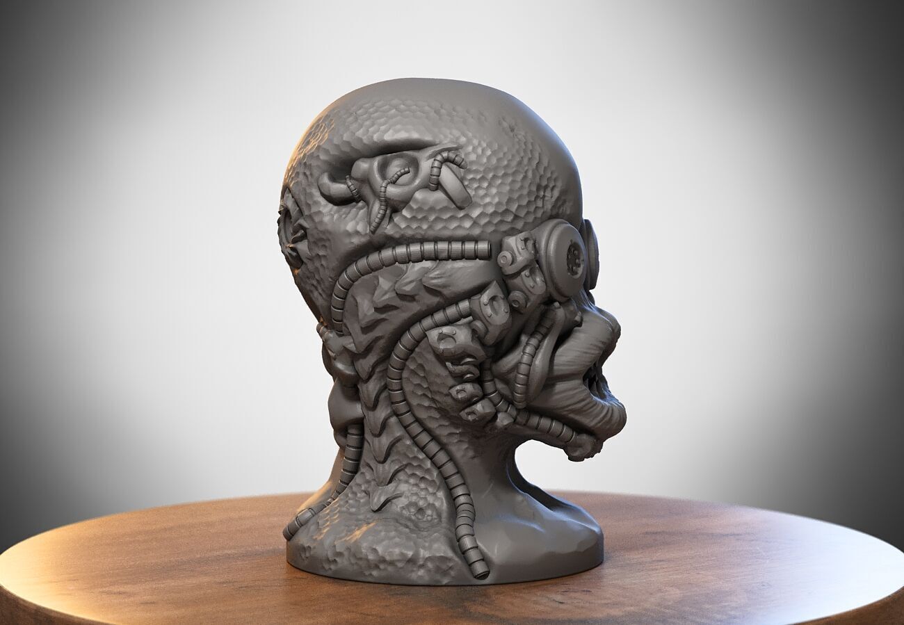 Skull robot dragon Headphone Stand Cyborg skull dragon  3D print model_5