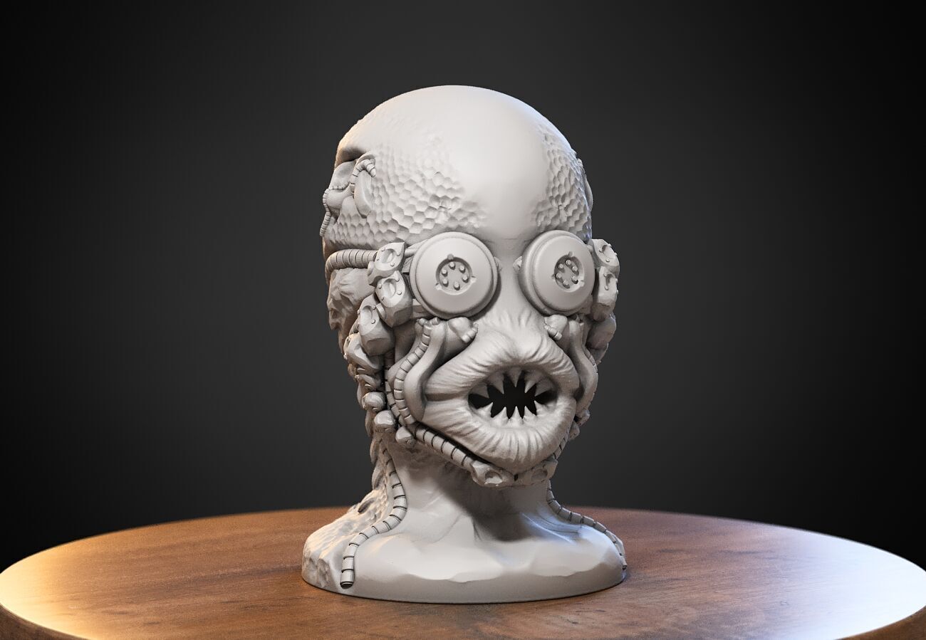 Skull robot dragon Headphone Stand Cyborg skull dragon  3D print model_2