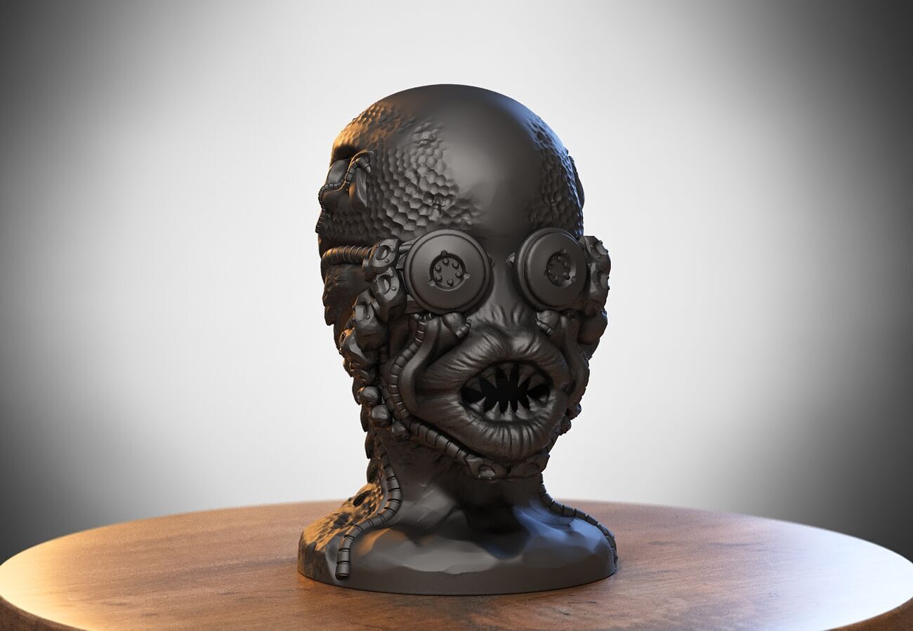 Skull robot dragon Headphone Stand Cyborg skull dragon  3D print model_4