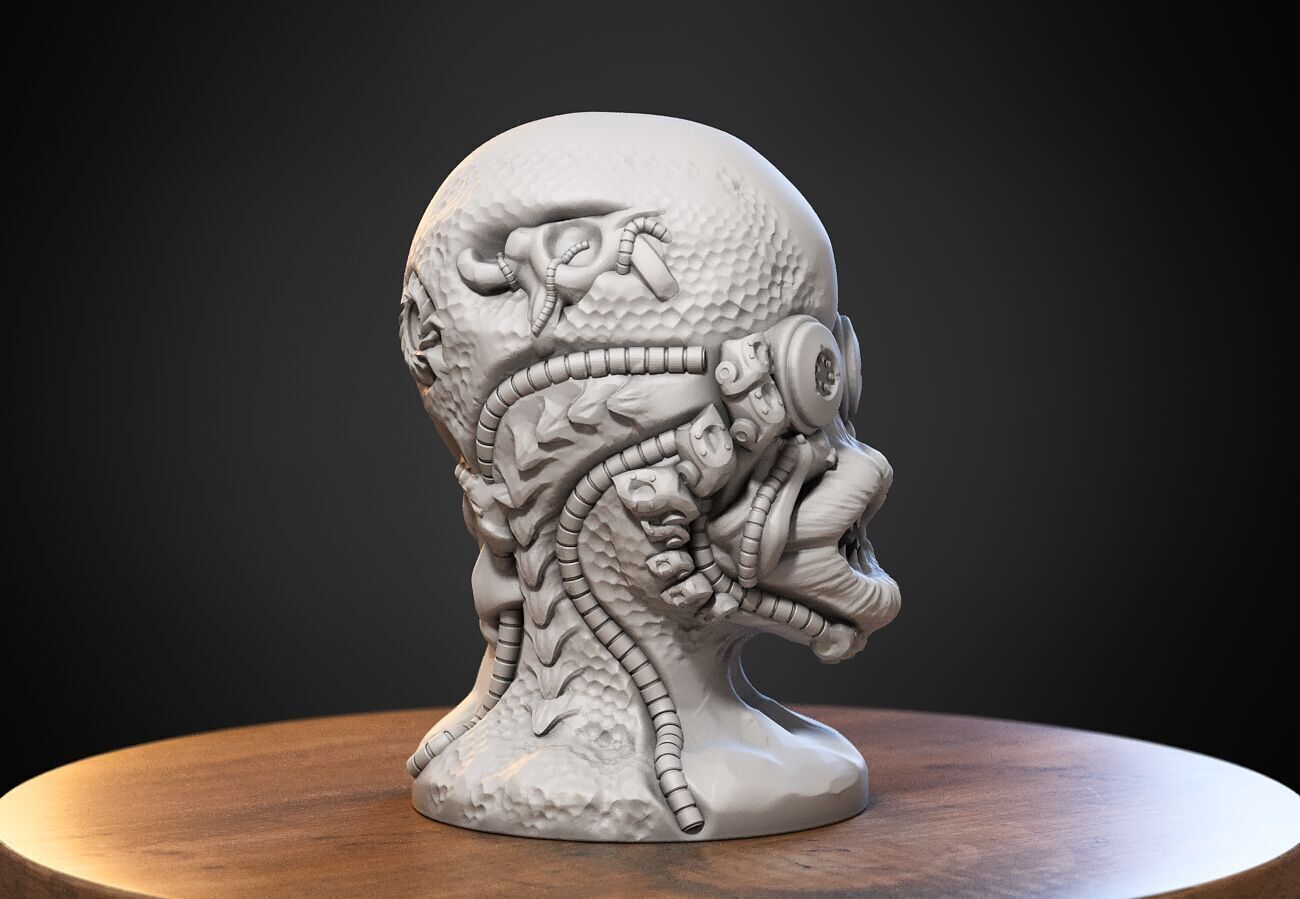 Skull robot dragon Headphone Stand Cyborg skull dragon  3D print model_3