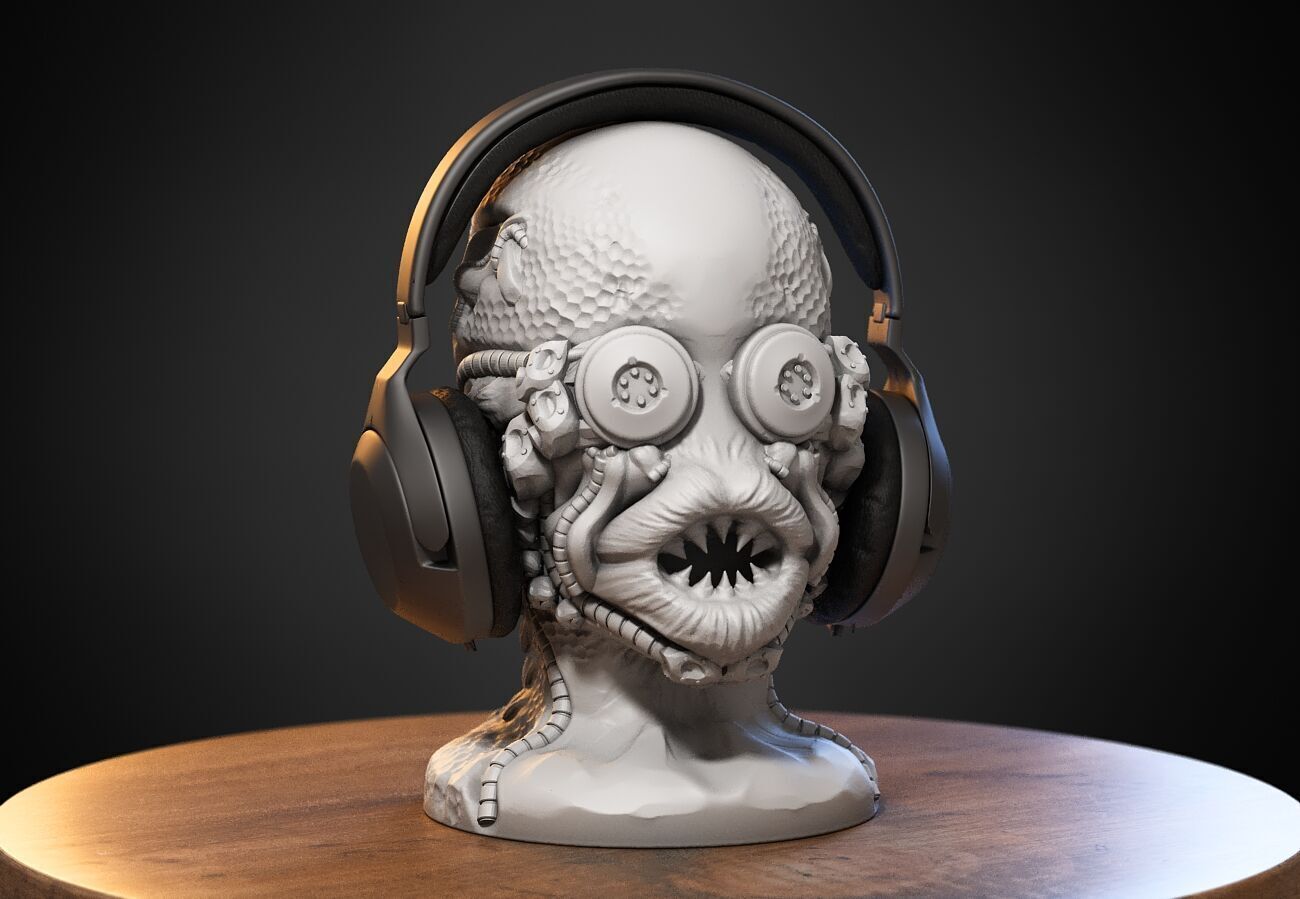 Skull robot dragon Headphone Stand Cyborg skull dragon  3D print model_1