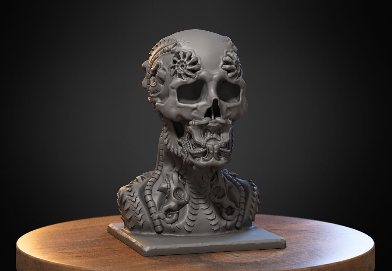 Skull robot dragon Headphone Stand Cyborg skull dragon  3D print model_2