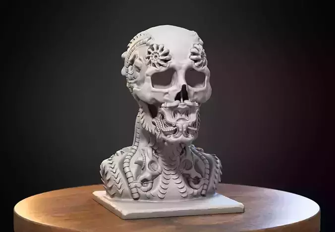 Skull robot dragon Headphone Stand Cyborg skull dragon  3D print model