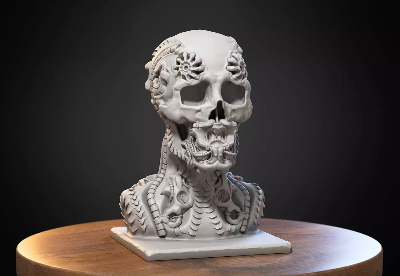 Skull robot dragon Headphone Stand Cyborg skull dragon  3D print model_0