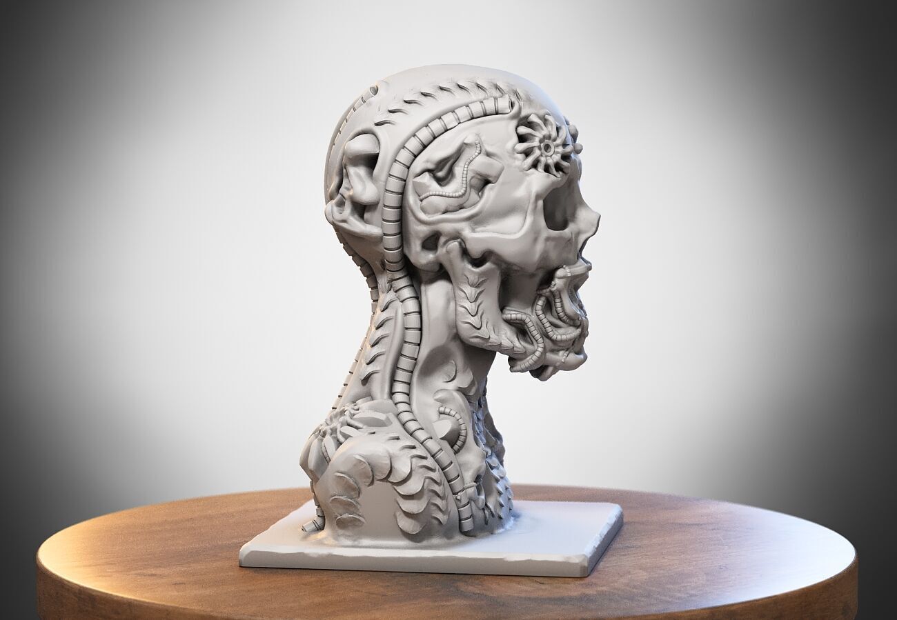 Skull robot dragon Headphone Stand Cyborg skull dragon  3D print model_4