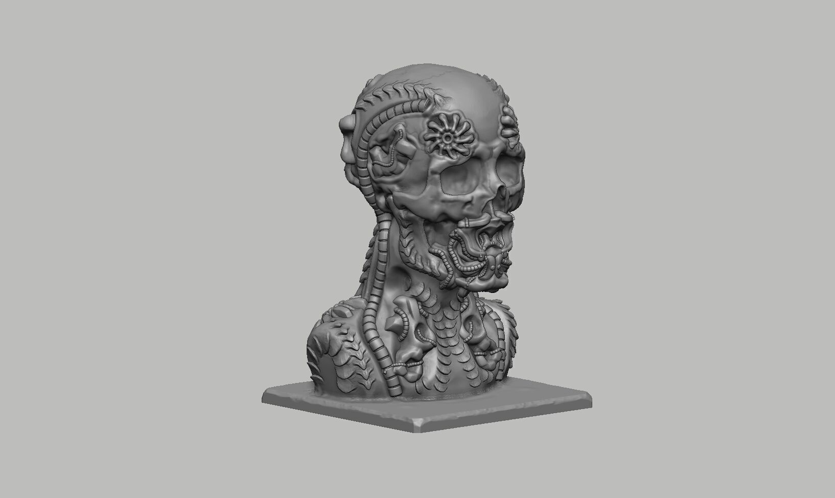 Skull robot dragon Headphone Stand Cyborg skull dragon  3D print model_7