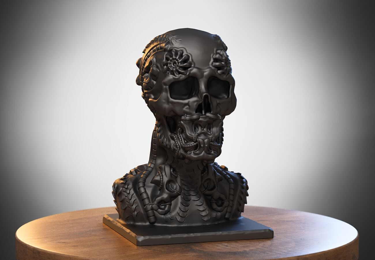 Skull robot dragon Headphone Stand Cyborg skull dragon  3D print model_3