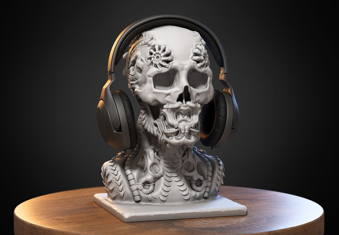 Skull robot dragon Headphone Stand Cyborg skull dragon  3D print model_1