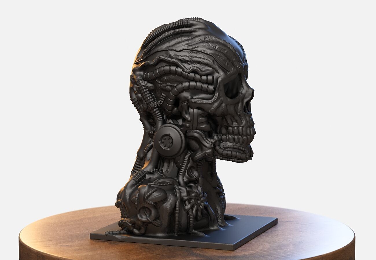 Skull robot Headphone Stand Cyborg skull robot Headset  3D print model_3