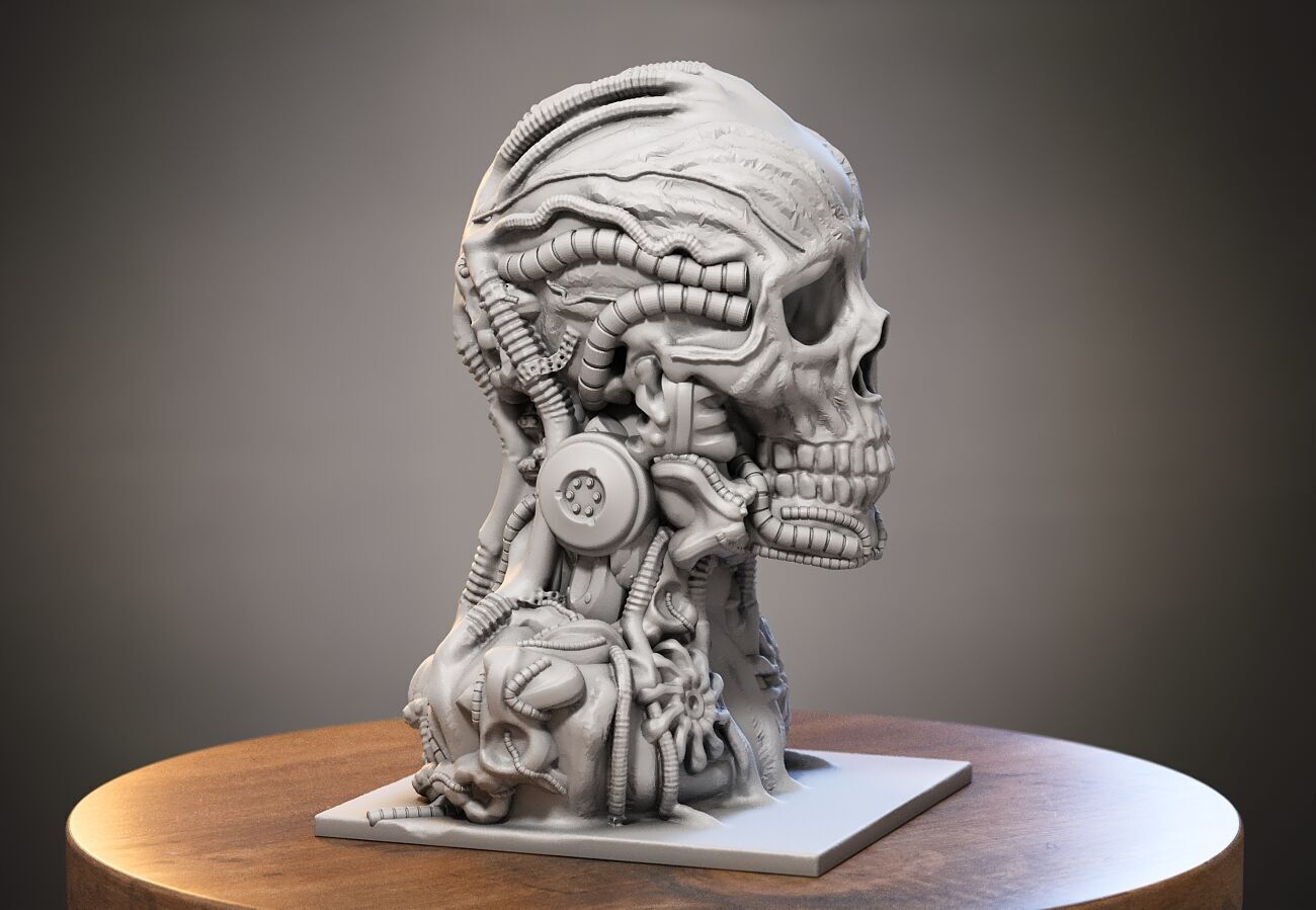 Skull robot Headphone Stand Cyborg skull robot Headset  3D print model_1