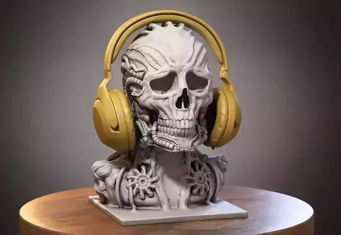 Skull robot Headphone Stand Cyborg skull robot Headset  3D print model