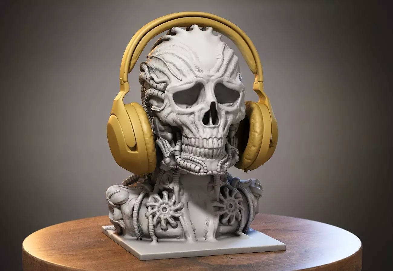 Skull robot Headphone Stand Cyborg skull robot Headset  3D print model_0