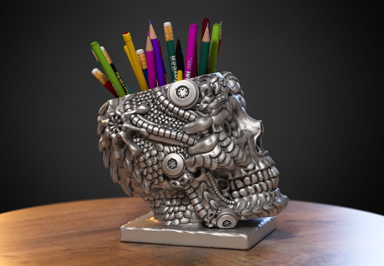 Robot skull pen holder Robot skull pen holder 3D print model_4