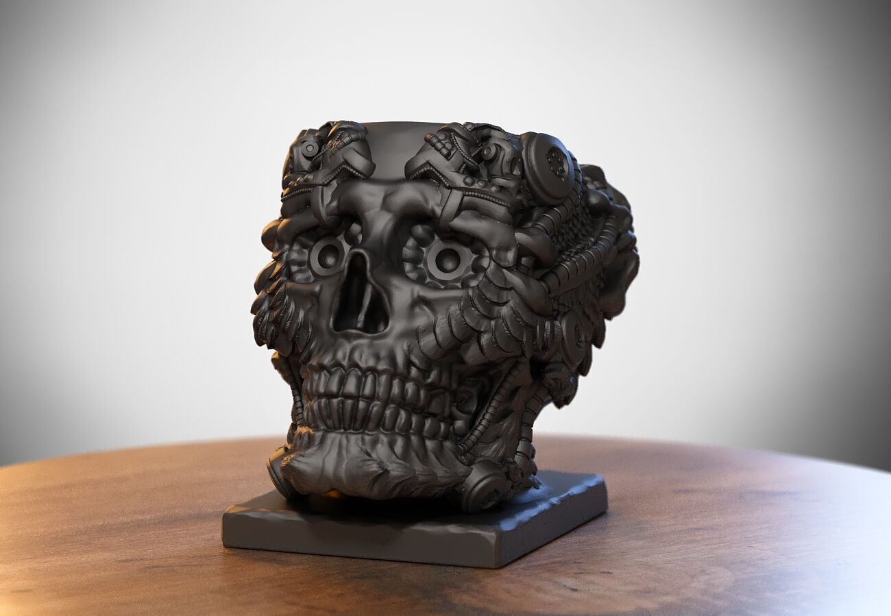 Robot skull pen holder Robot skull pen holder 3D print model_6