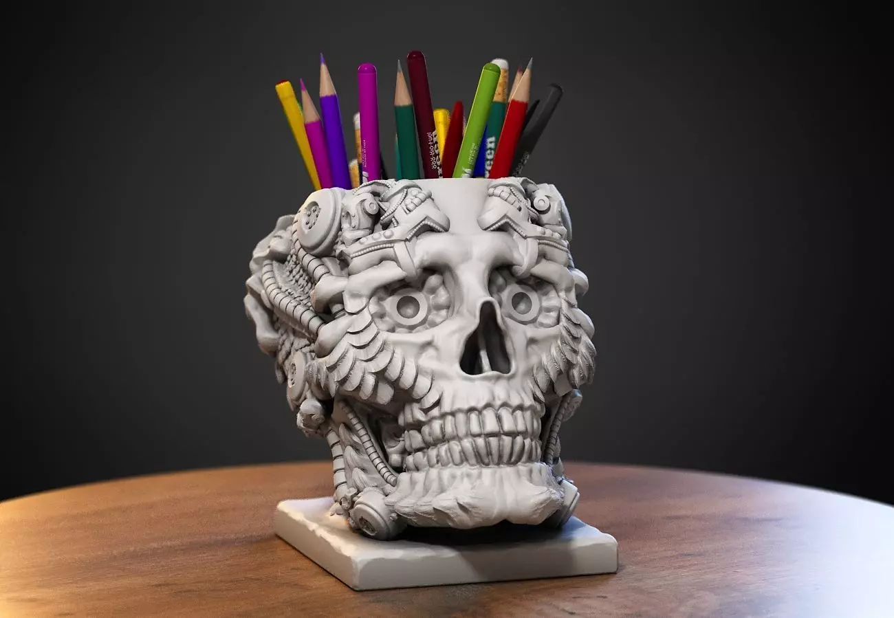 Robot skull pen holder Robot skull pen holder 3D print model_0