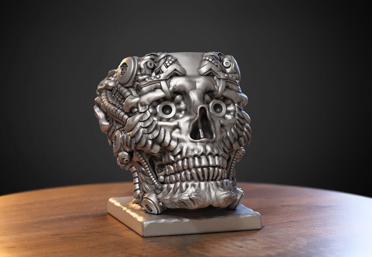 Robot skull pen holder Robot skull pen holder 3D print model_3