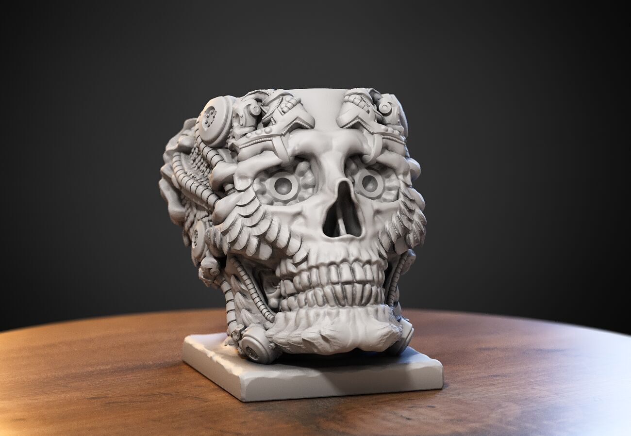 Robot skull pen holder Robot skull pen holder 3D print model_2