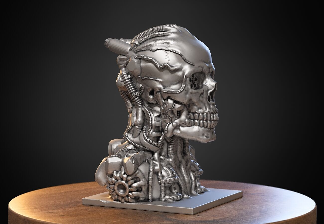 Robot Skull Headphone Stand Cyborg Headset Stand 3D print model_5