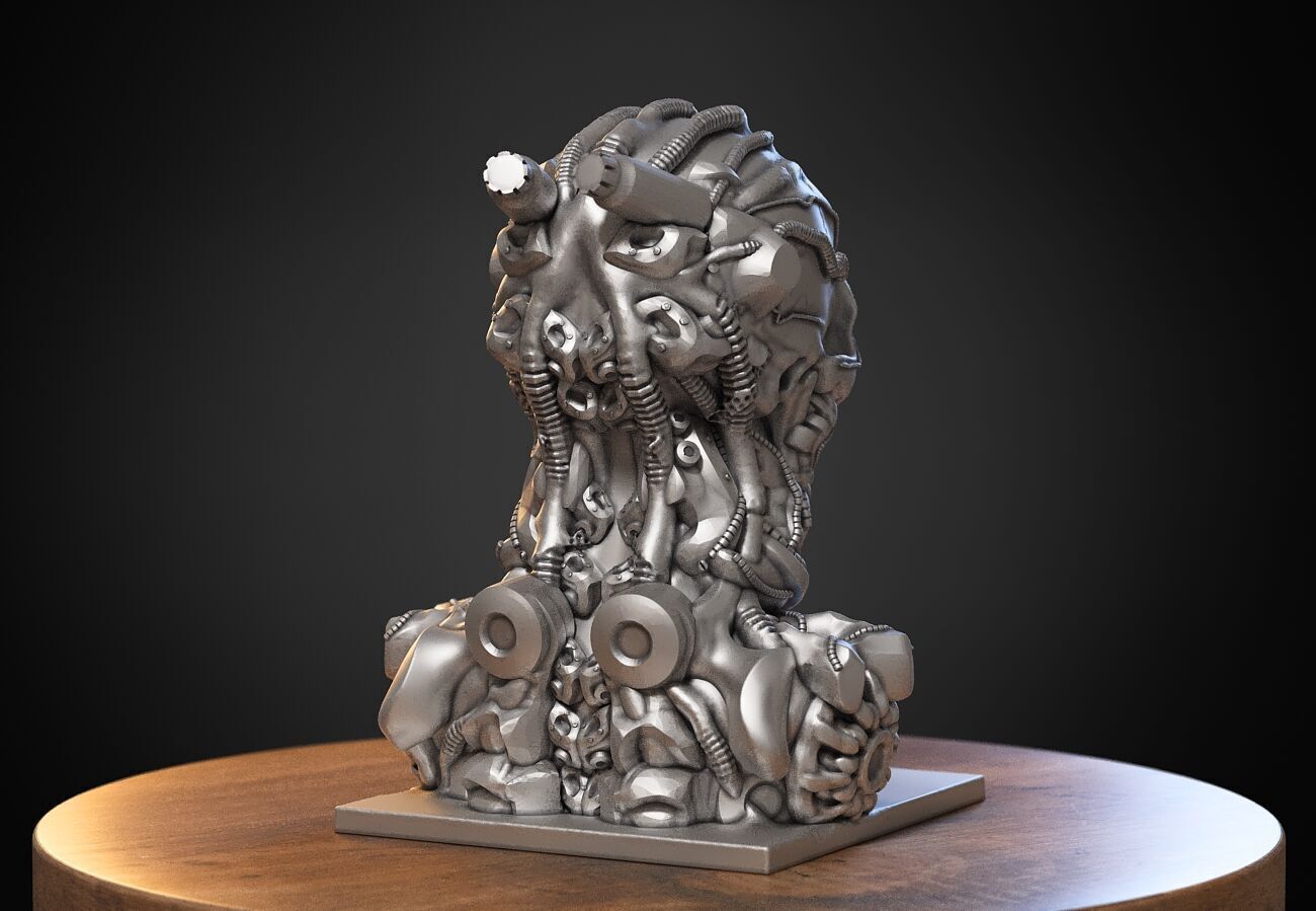 Robot Skull Headphone Stand Cyborg Headset Stand 3D print model_6