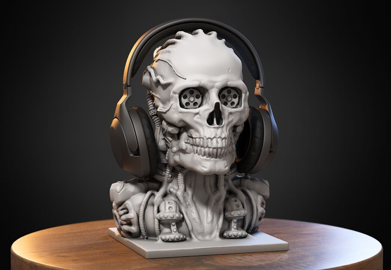 Robot Skull Headphone Stand Cyborg Headset Stand 3D print model_4
