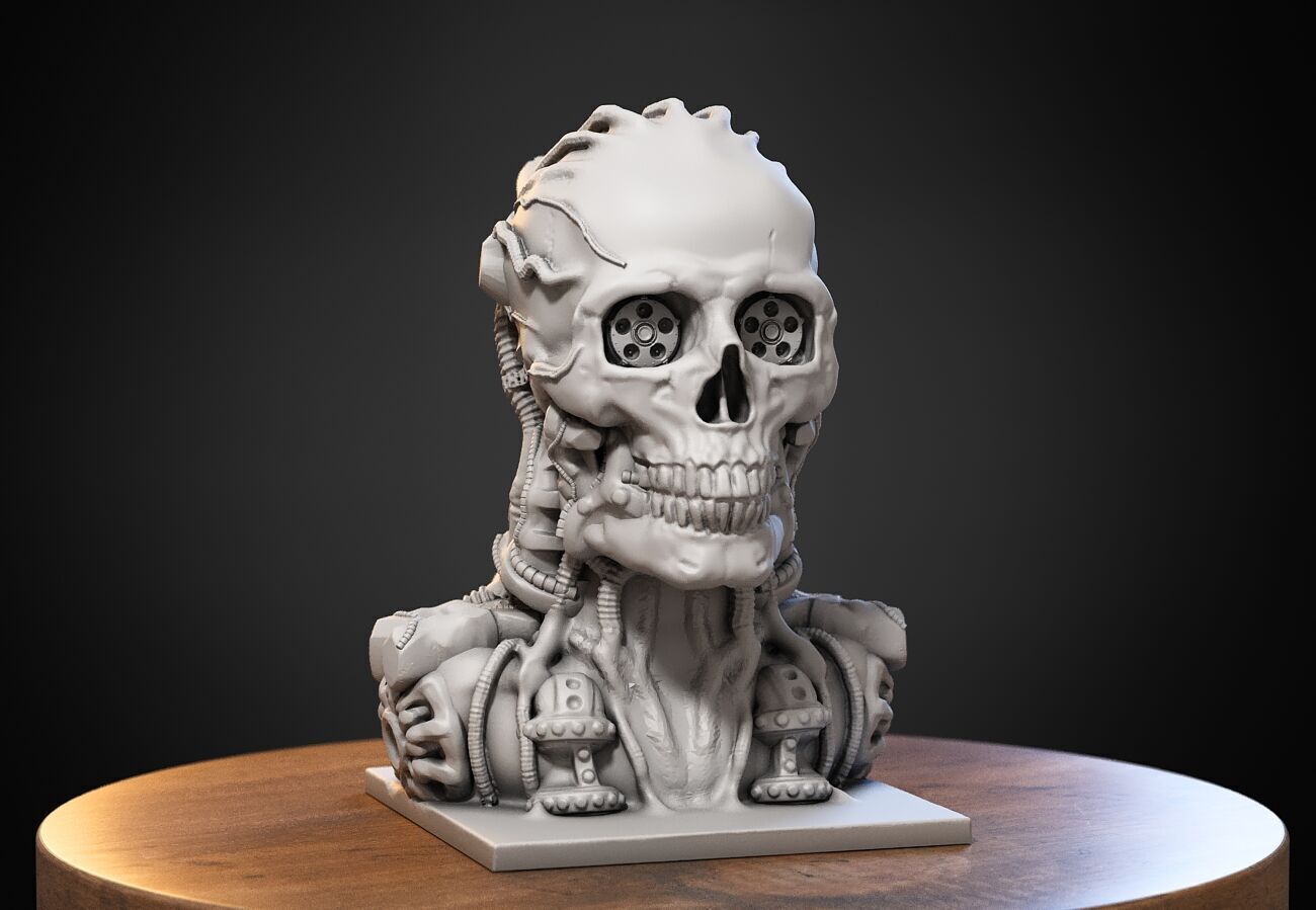 Robot Skull Headphone Stand Cyborg Headset Stand 3D print model_1
