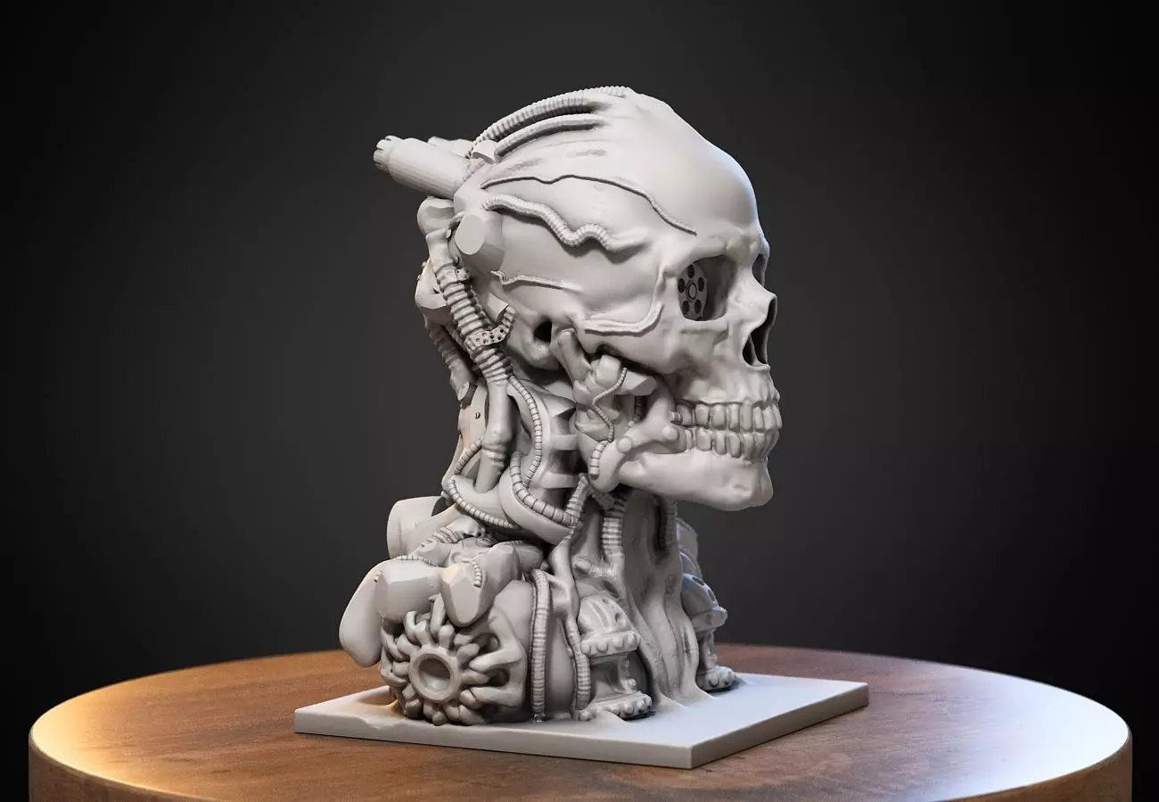 Robot Skull Headphone Stand Cyborg Headset Stand 3D print model_0