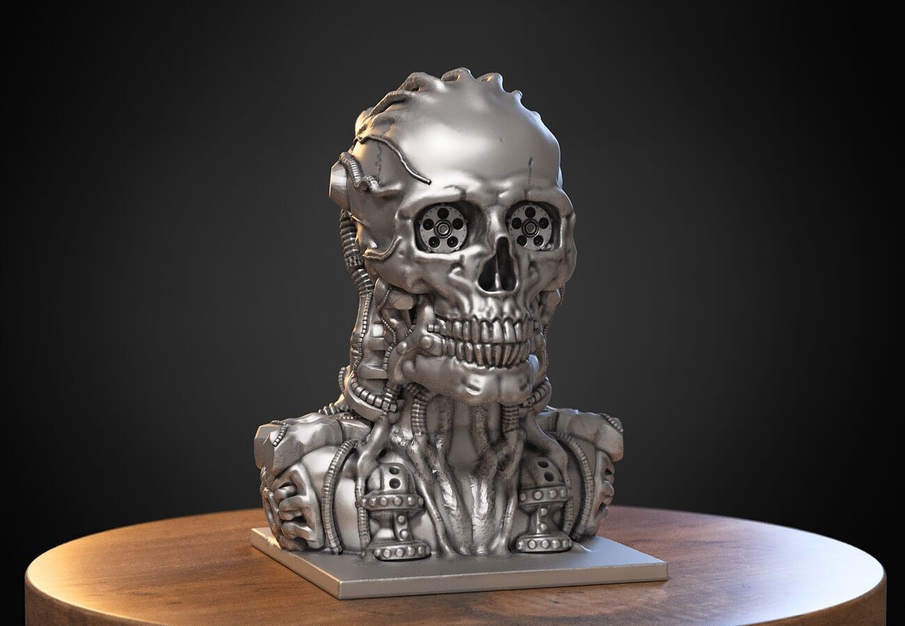 Robot Skull Headphone Stand Cyborg Headset Stand 3D print model_2