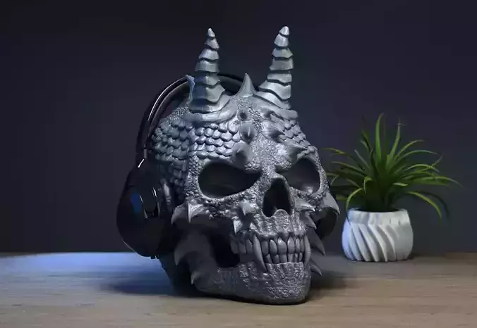 Skull dragon Headphone Stand Cyborg skull dragon Headset 