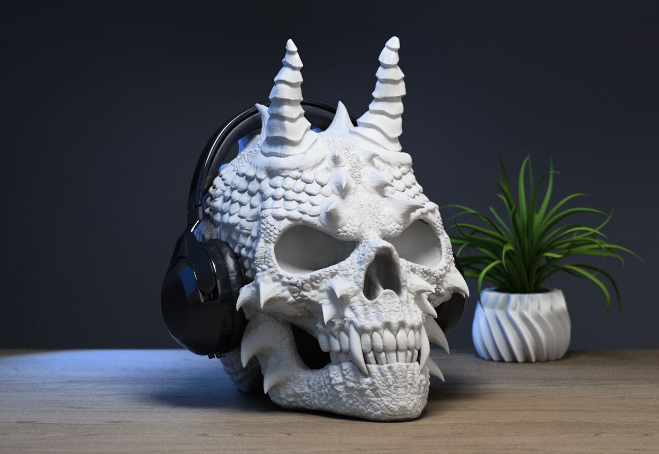 Skull dragon Headphone Stand Cyborg skull dragon Headset  3D print model_2