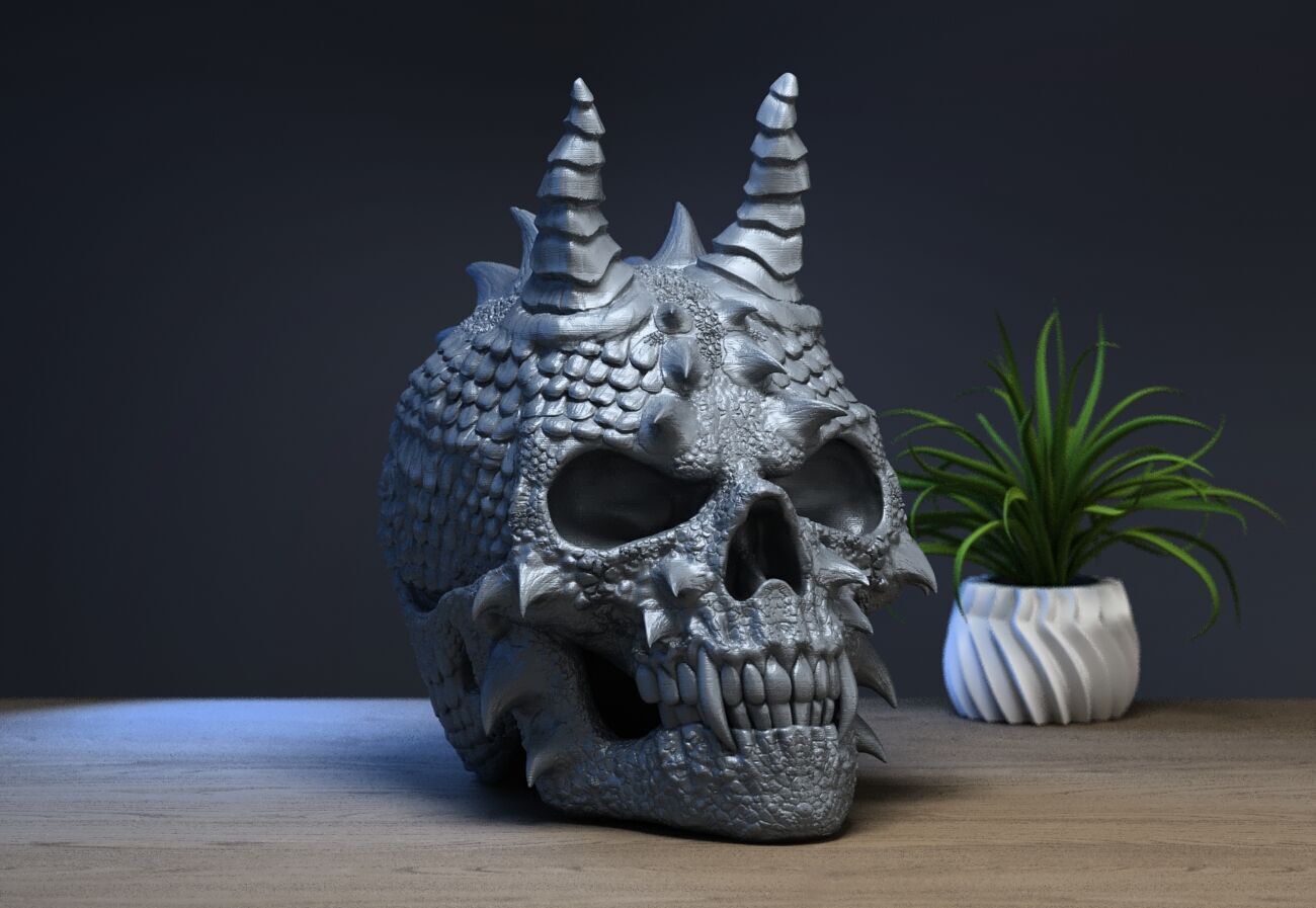 Skull dragon Headphone Stand Cyborg skull dragon Headset  3D print model_1