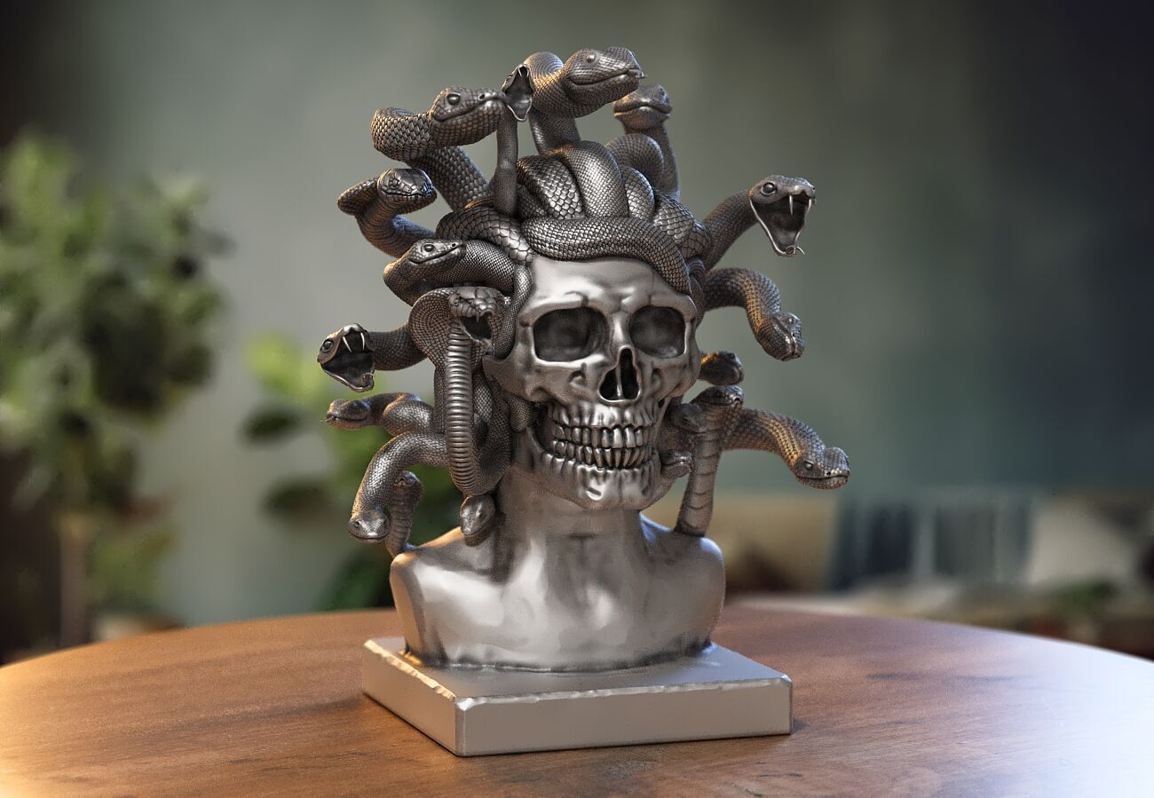 Medusa Skull snake bust Cyborg Medusa Skull snake  3D print model_1