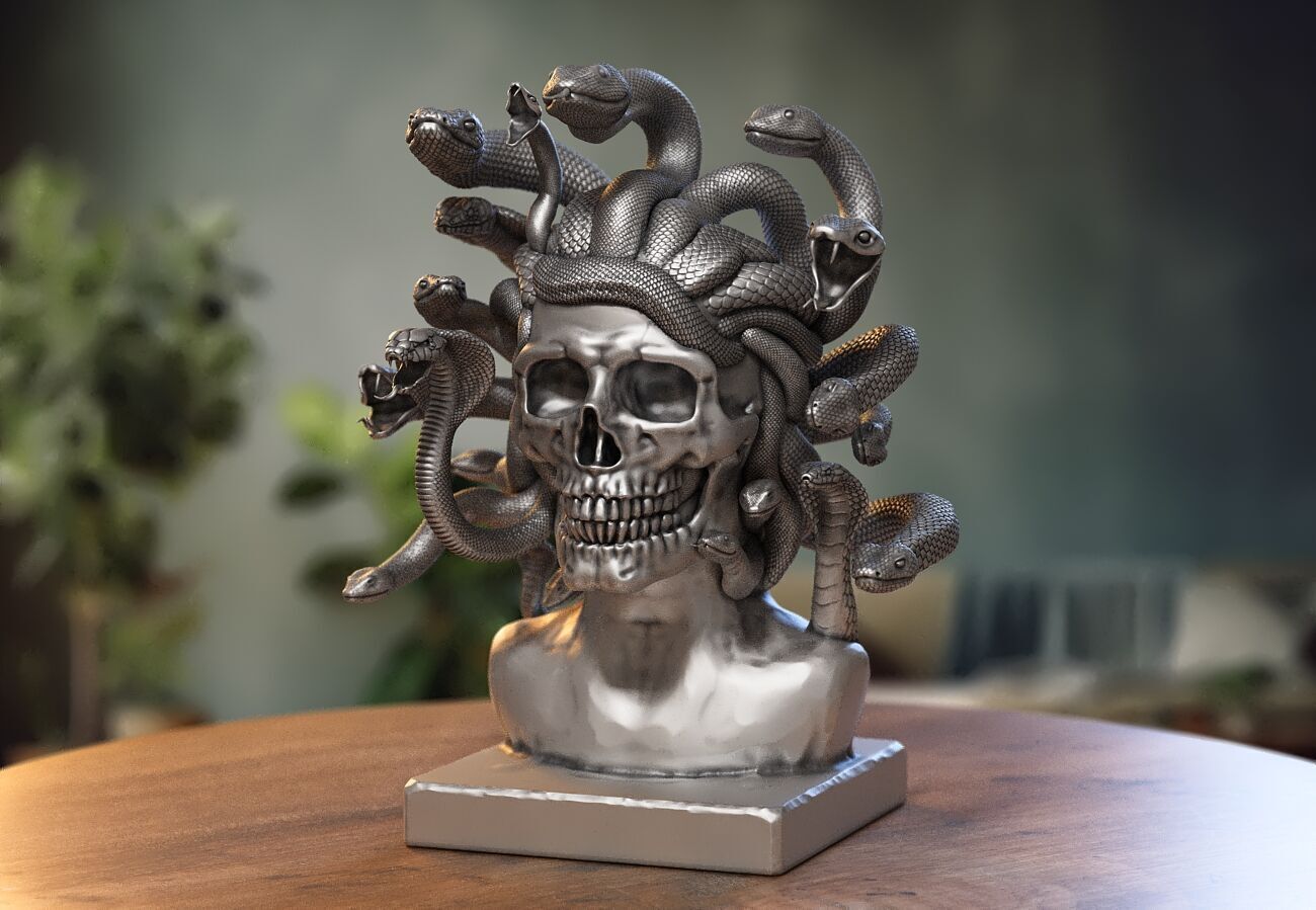 Medusa Skull snake bust Cyborg Medusa Skull snake  3D print model_2