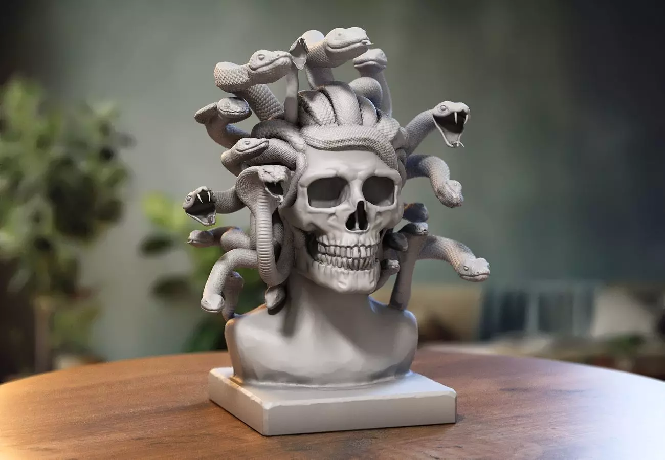 Medusa Skull snake bust Cyborg Medusa Skull snake  3D print model_0