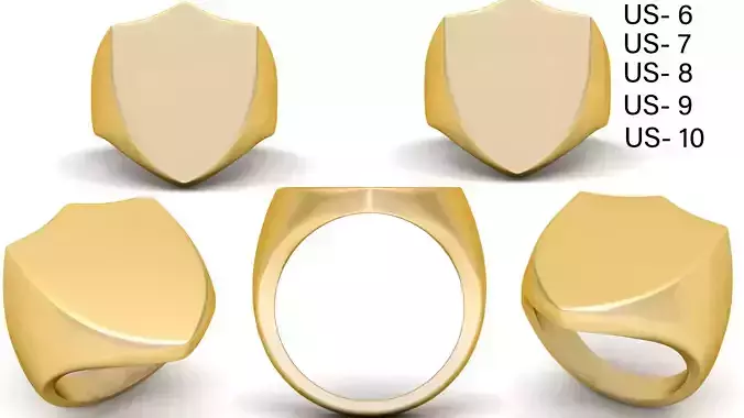Shield Shape Gents Plain Gold Signet Ring in 5 Size  3D print model