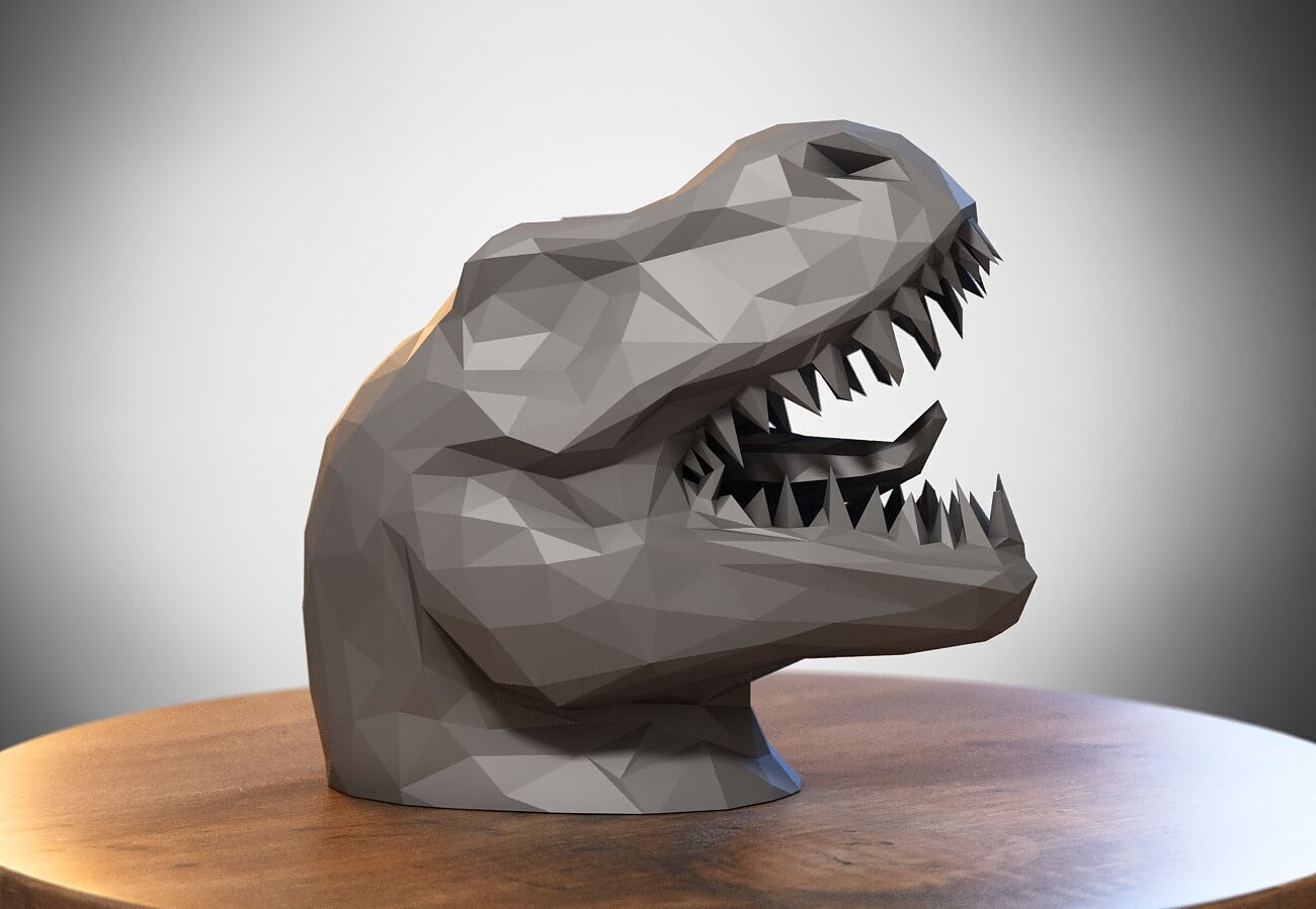 Dragon Dinosaur low-poly Headphone Stand 3D print model_3