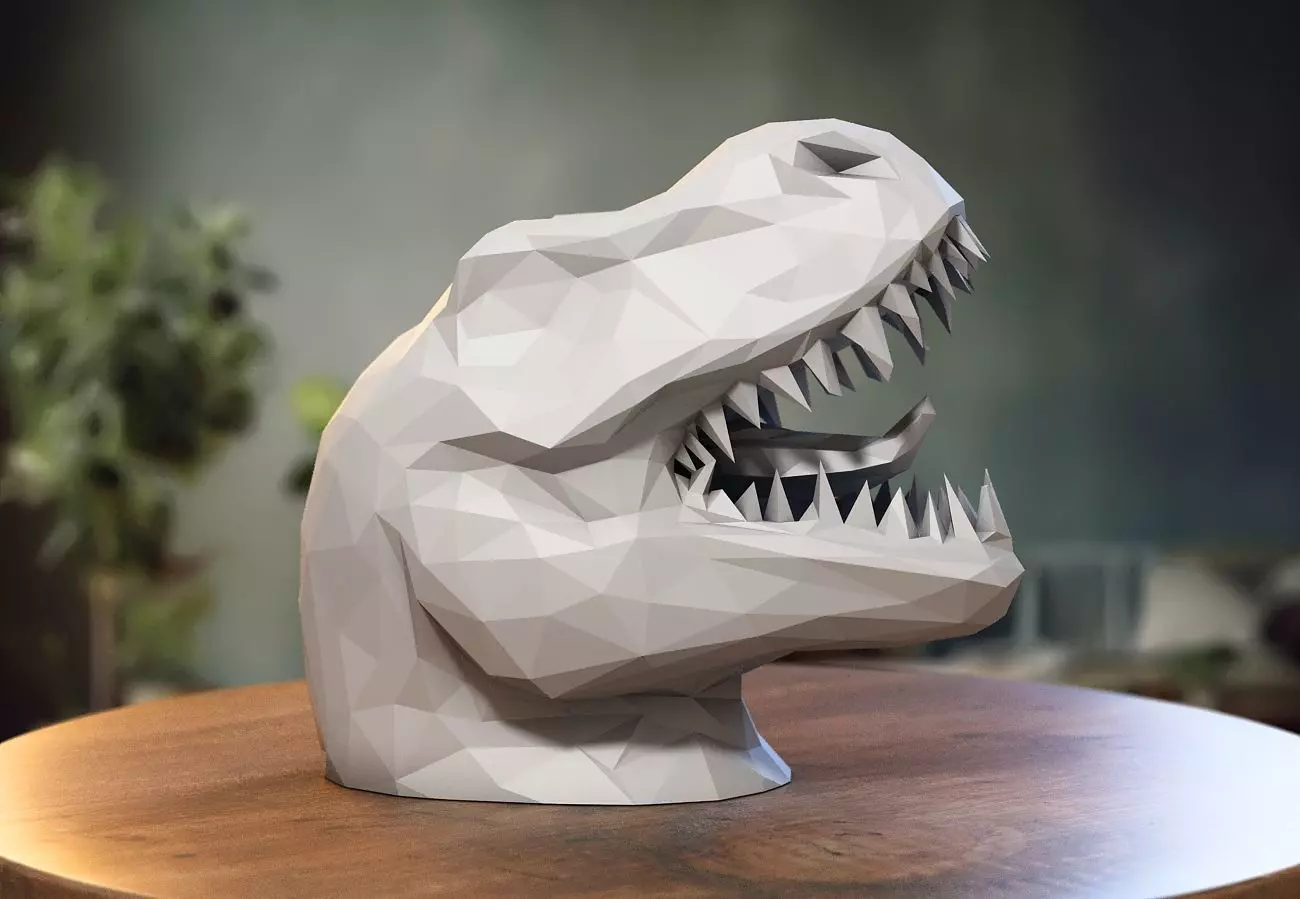 Dragon Dinosaur low-poly Headphone Stand 3D print model_0