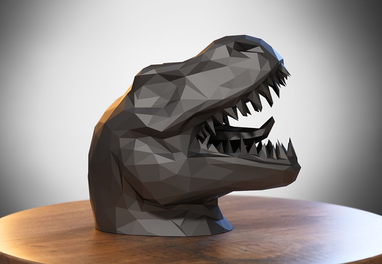 Dragon Dinosaur low-poly Headphone Stand 3D print model_2