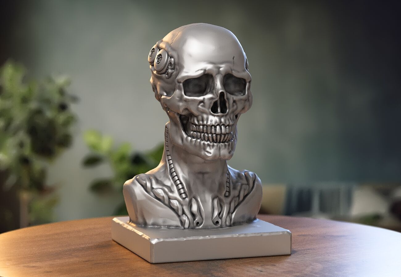 Skull robot demon dragon bust Cyborg skull dragon  3D print model_1