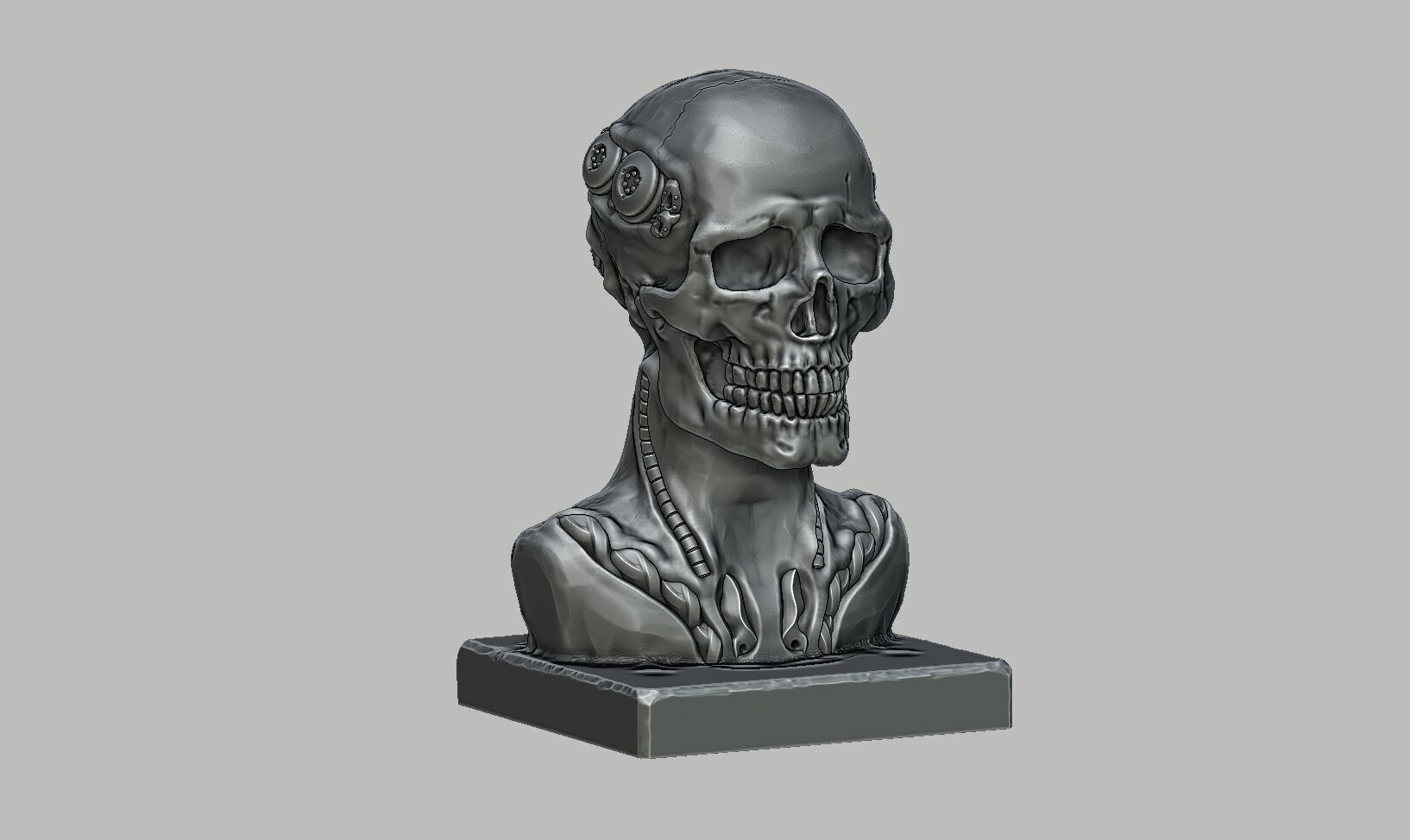 Skull robot demon dragon bust Cyborg skull dragon  3D print model_8