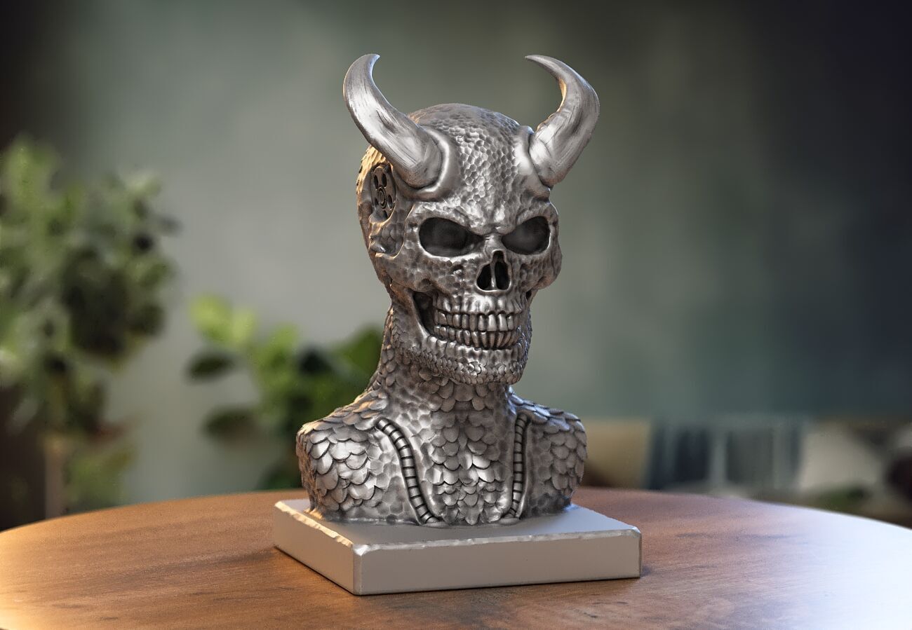 Skull robot demon dragon bust Cyborg skull dragon bust 3D print model_1