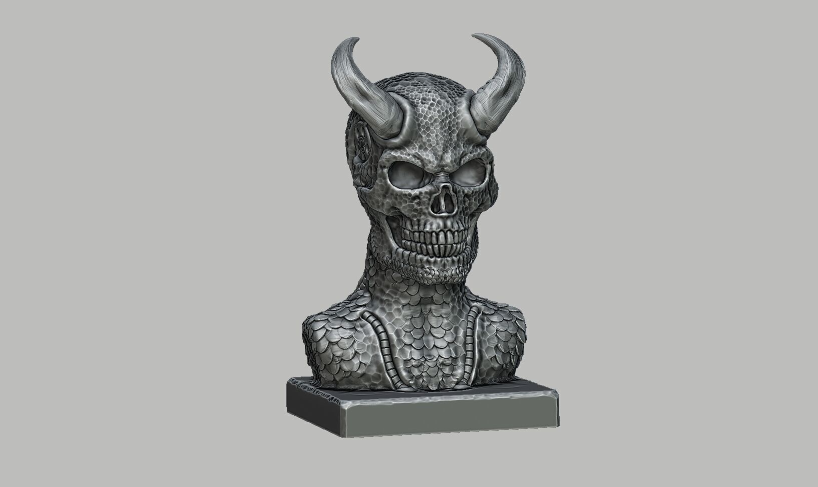 Skull robot demon dragon bust Cyborg skull dragon bust 3D print model_7