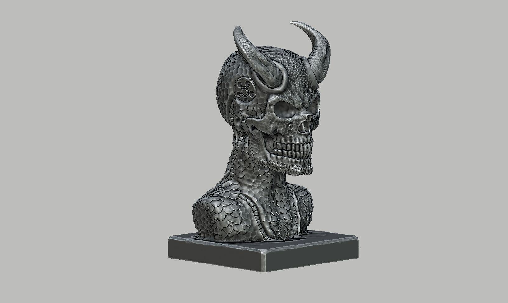 Skull robot demon dragon bust Cyborg skull dragon bust 3D print model_8